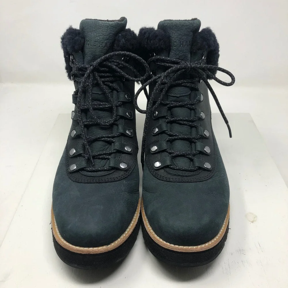 Cole Haan Grand Explore Hiker Boots Womens 9.5 Black Leather Shearling Hiking